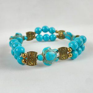 Genuine Turquoise Stone Turtle Stretch Bracelet 8mm Beads